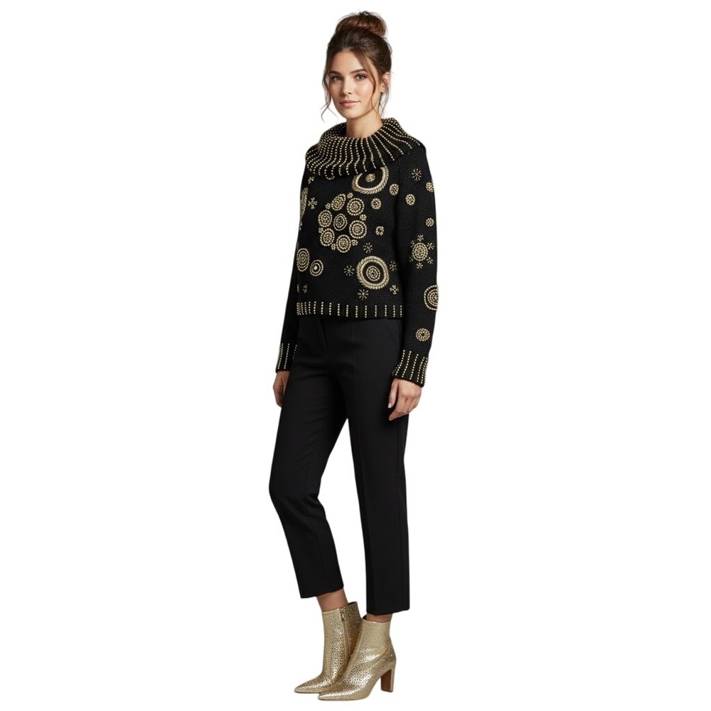 Michael Simon Sweater Womens One Size Black Excellent Gold Beaded Cowl Neck - Picture 1 of 7